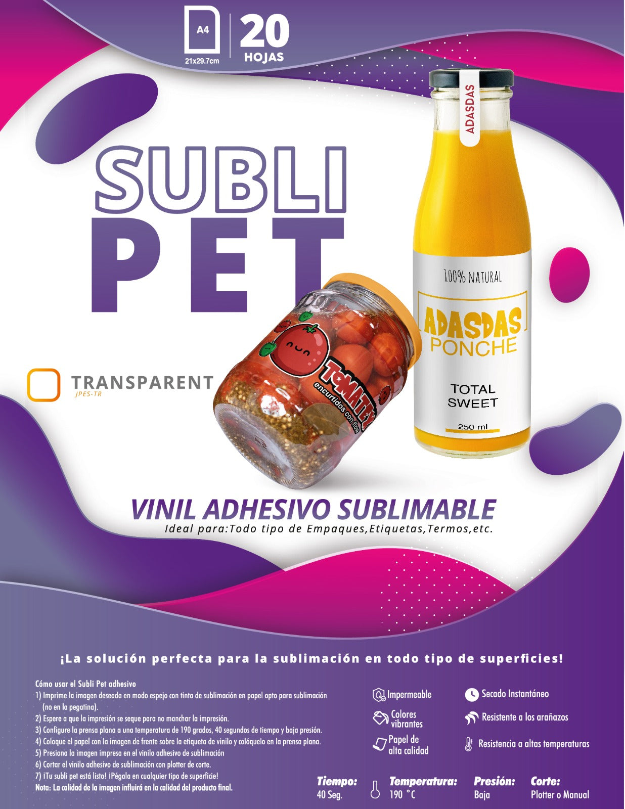VINIL ADHESIVO SUBLI-PET STICKER TRANSPARENTE (SUBLIMABLE)