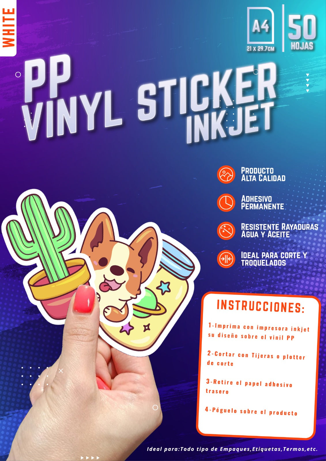 PP VINIL ADHESIVO PET STICKER IMPRIMIBLE (INKJET)
