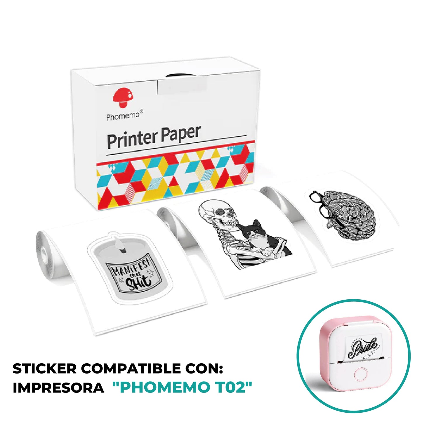 TRES ROLLOS DE PAPEL BLANCO ADHESIVO 53mmX6.5m PARA PHOMEMO T02