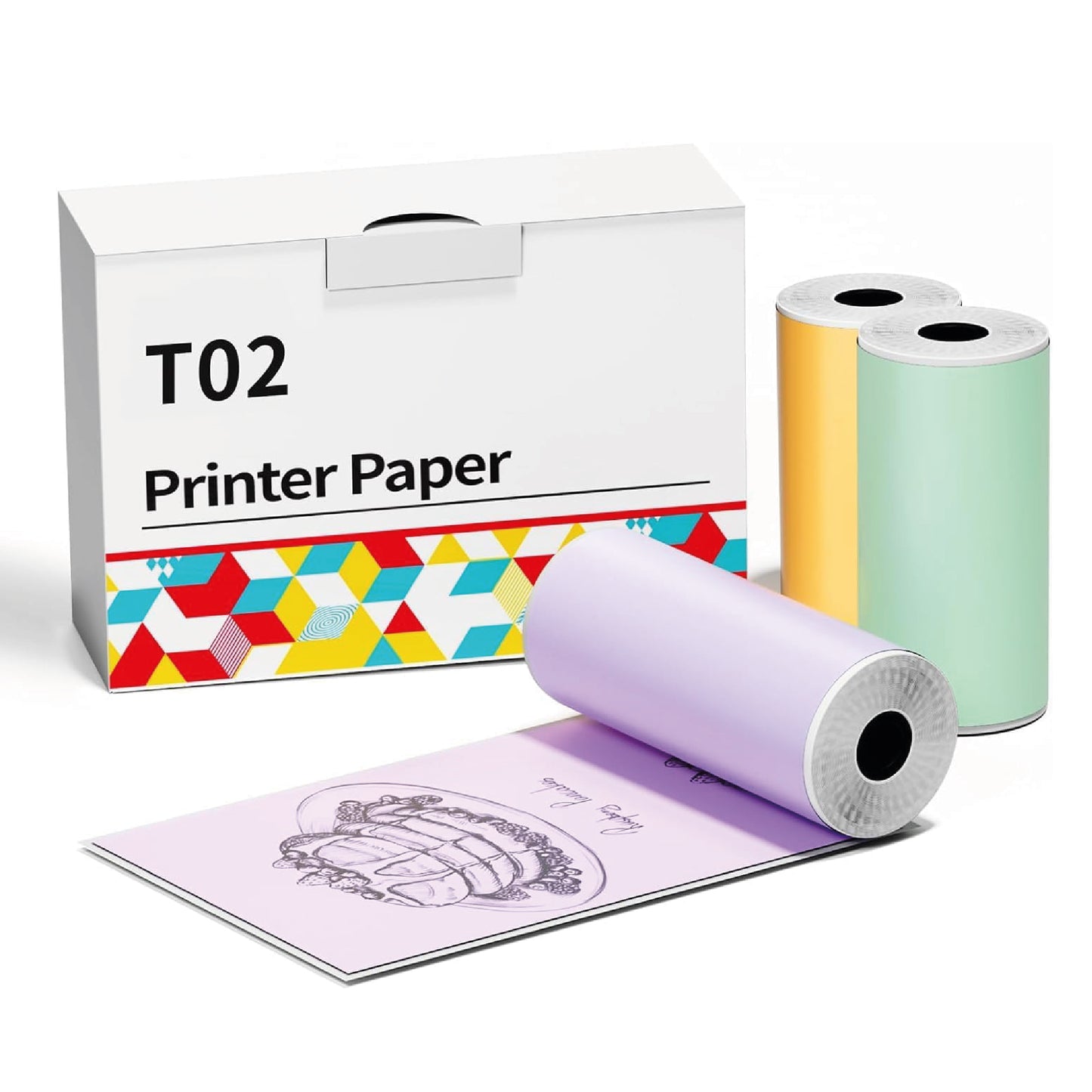 TRES ROLLOS DE PAPEL DE COLORES ADHESIVO 53mmX6.5m PARA PHOMEMO T02