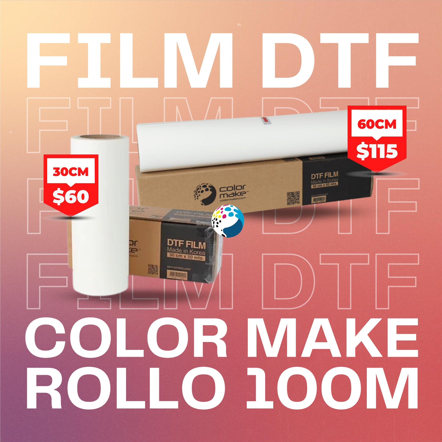 FILM DTF COLOR MAKE ROLLO 100m