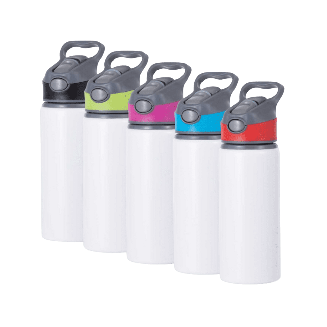 BOTELLA BLANCA DE ALUMINIO "RING W150" DEPORTIVA CON DOBLE BOTÓN 600ml SUBLIMABLE