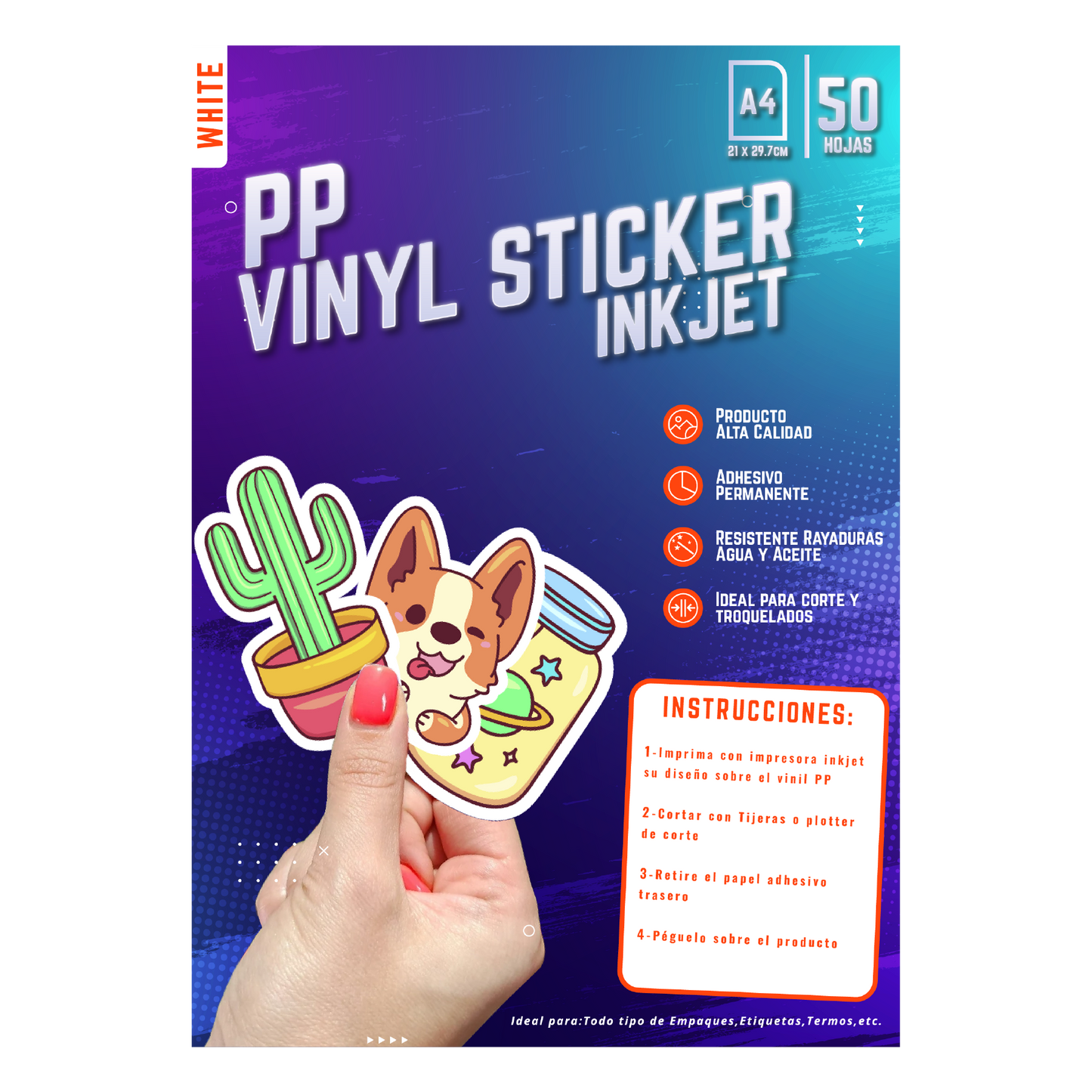 PP VINIL ADHESIVO PET STICKER IMPRIMIBLE (INKJET)