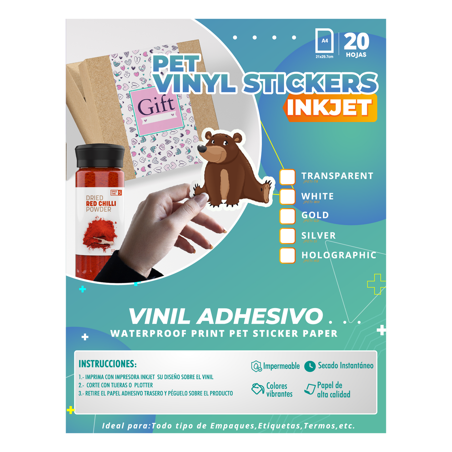 VINIL ADHESIVO PET STICKER IMPRIMIBLE (INKJET)