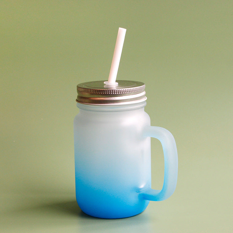 MASON JAR GLASEADO CON ASA Y BASE CELESTE