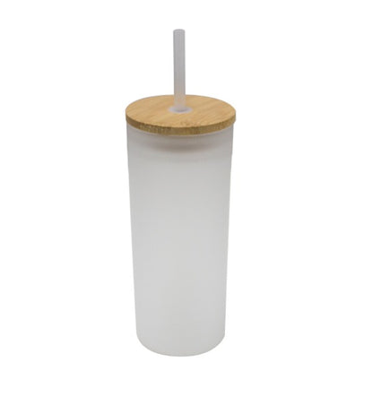 VASO DE VIDRIO GLASEADO TAPA BAMBÚ CON CARRIZO 690ml SUBLIMABLE