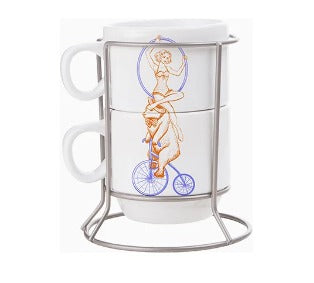 SET 2 TAZAS 6 OZ BLANCA ''STACKABLE KAFFE'' CON BASE METALICA-SUBLIMABLE