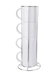 SET 4 TAZAS 6 OZ BLANCA APILABLE CON BASE METALICA-SUBLIMABLE