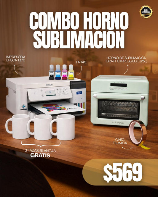 COMBO DE SUBLIMACION "IMPRESORA EPSONF170 Y HORNO DE SUBLIMACION "CRAFT EXPRESS" 25 LT