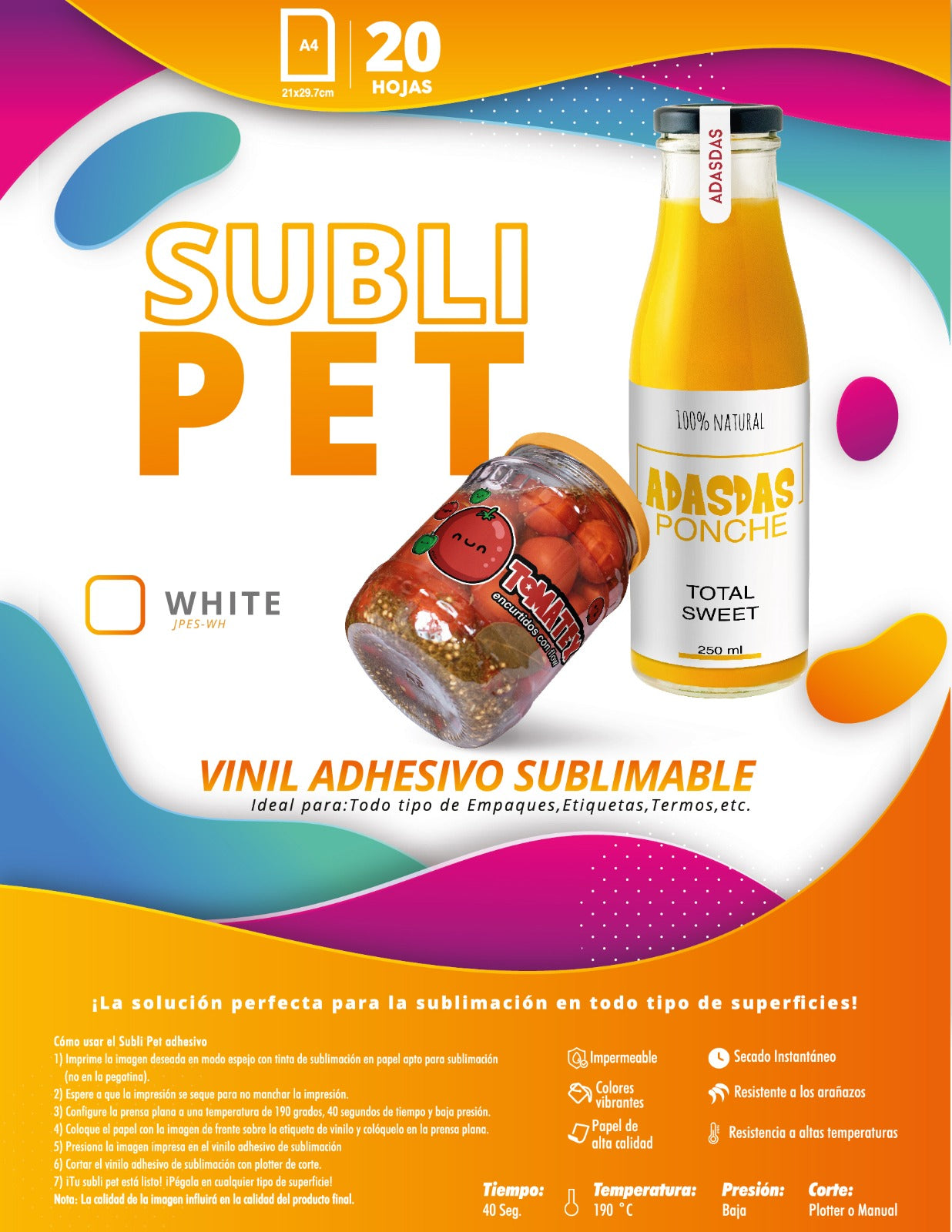 VINIL ADHESIVO SUBLI-PET STICKER BLANCO (SUBLIMABLE)