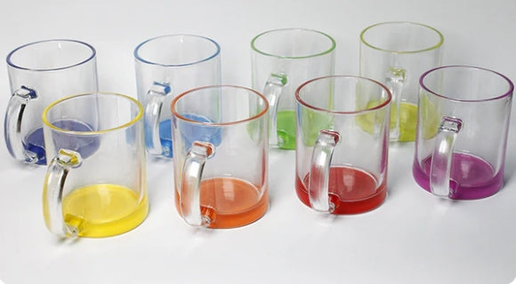 TAZA TRANSPARENTE BASE COLOR 11 OZ SUBLIMABLE