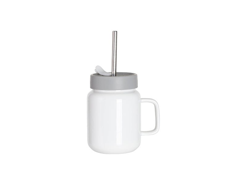 MASON JAR TAPA SILICON GRIS CON CARRIZO 17oz