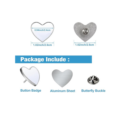 INSIGNIA PIN-BOTON CORAZON ''PLATEADO'' SUBLIMABLE