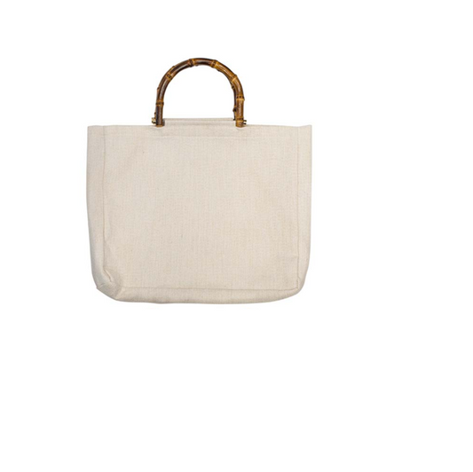 BOLSO ASA BAMBU ''IVANKA' CANVA BLANCO 34*38*8 cm SUBLIMABLE