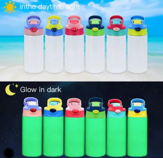 BOTELLA INFANTIL 12 OZ ROJA ''GLOW IN THE DARK'' ACERO