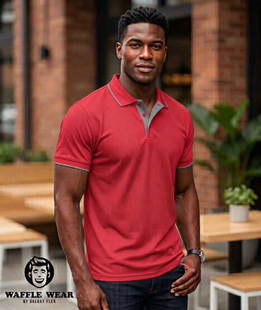 POLO WAFFLE "ROJO" CUELLO LINEA GRIS CABALLERO