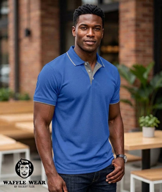 POLO WAFFLE "AZUL" CUELLO LINEA GRIS CABALLERO