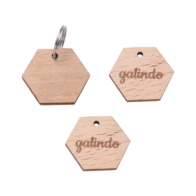 DIJE HEXAGONAL MADERA (PACK 10 UNIDADES) - GRABADO LASER