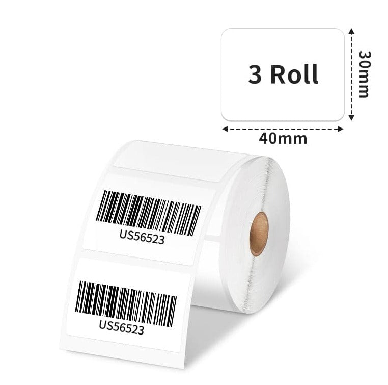 TRES ROLLOS DE ETIQUETA BLANCA 40x30mm PARA PHOMEMO M110