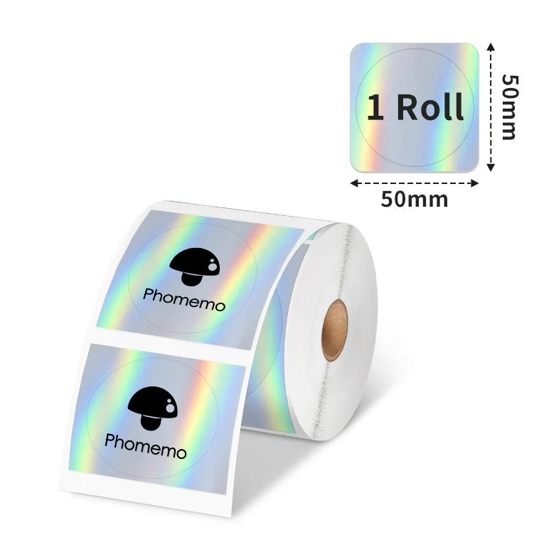 ROLLO DE ETIQUETA HOLOGRÁFICO REDONDO 50x50mm PARA PHOMEMO M110