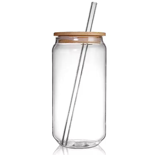 VASO DE VIDRIO TAPA BAMBÚ SUBLIMABLE 16oz