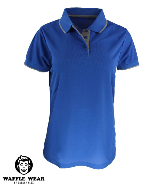 POLO WAFFLE "AZUL" CUELLO LINEA GRIS DAMA