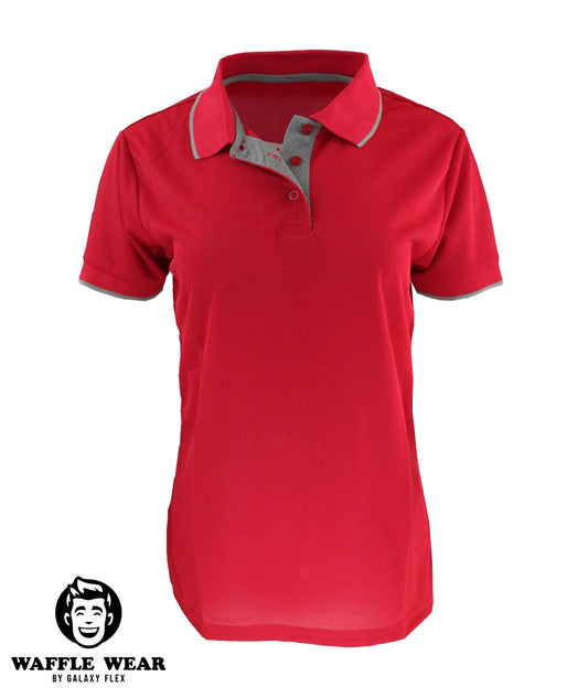 POLO WAFFLE "ROJO" CUELLO LINEA GRIS DAMA
