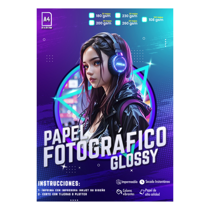 PAPEL FOTOGRÁFICO GLOSSY A4 (NO ADHESIVO)