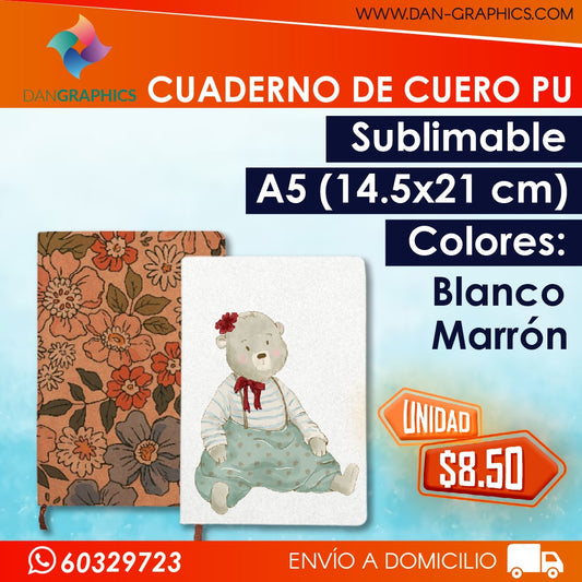 CUADERNO CUERO PU SUBLIMABLE A5