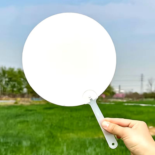 ABANICO TIPO PALETA REDONDO PVC, DOBLE CARA SUBLIMABLE