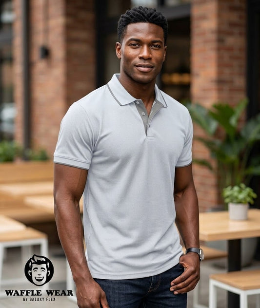 POLO WAFFLE "BLANCO" CUELLO LINEA GRIS CABALLERO