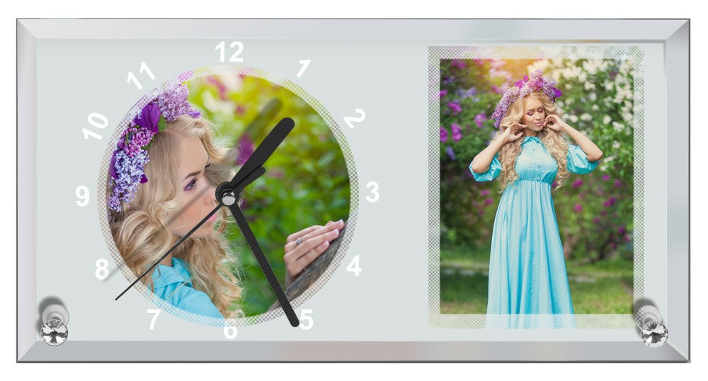 RELOJ VIDRIO CON PORTARETRATO 30x16 cm SUBLIMABLE