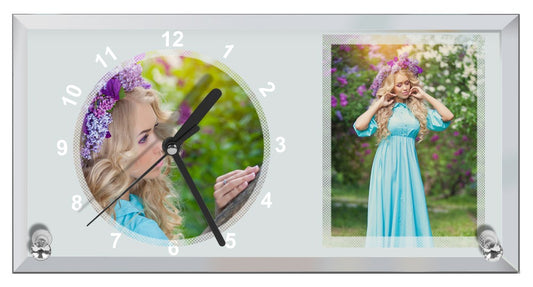 RELOJ VIDRIO CON PORTARETRATO 30x16 cm SUBLIMABLE