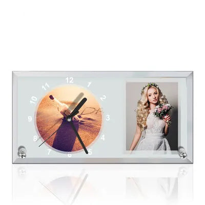 RELOJ VIDRIO CON PORTARETRATO 30x16 cm SUBLIMABLE