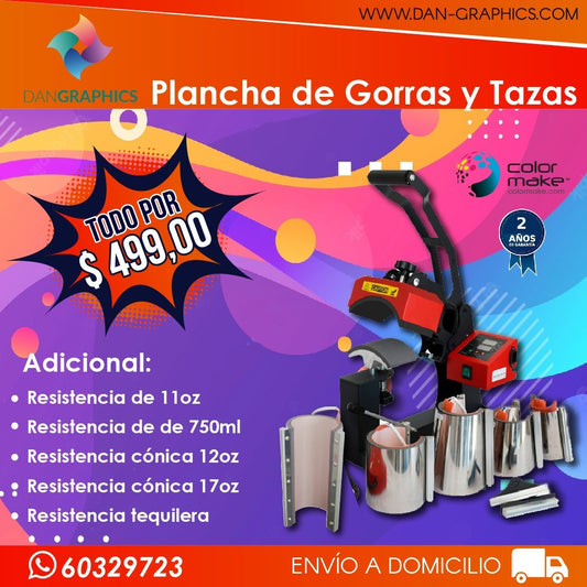 COMBO PLANCHA DE GORRAS Y TAZAS