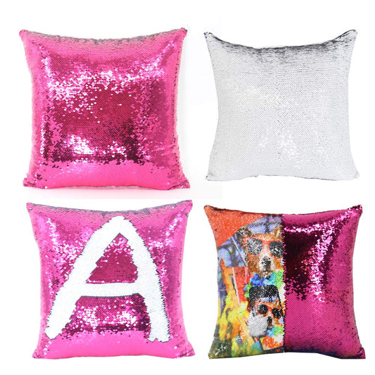 FUNDA ALMOHADA DE LENTEJUELAS ROSADAS SUBLIMABLE