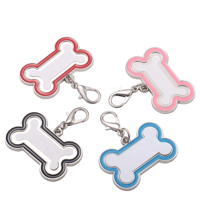 DIJE HUESO DE METAL/COLOR PARA MASCOTAS 4.5cm x 2.8cm SUBLIMABLE