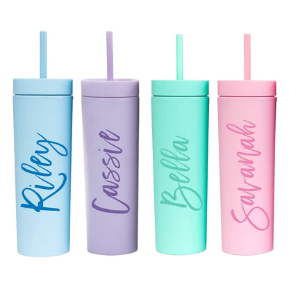 SKINNY TUMBLER MATTE DE PLÁSTICO CON POPOTE 16oz